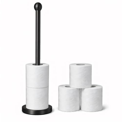 Toilet Paper Holder Stand for Max 5 Paper Rolls, Freestanding TP Holder, Paper Roll Storage for Bathroom, Stainless Steel - Black - color: Black