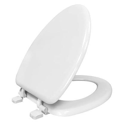 White Heavy Duty Elongated Toilet Seat, Soft Close Non-Slip Bumpers, Durable Plastic for Bathroom, Hotel Home Use