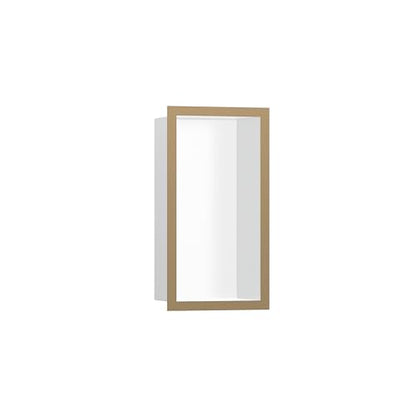 hansgrohe XtraStoris Individual Recessed Wall Niche Matte White with Design Frame 12"x 6"x 4" in Brushed Bronze, 56096140 - color: Brushed Bronze