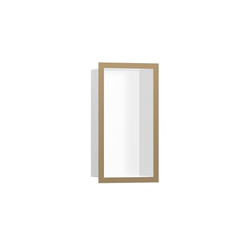 hansgrohe XtraStoris Individual Recessed Wall Niche Matte White with Design Frame 12"x 6"x 4" in Brushed Bronze, 56096140 - color: Brushed Bronze