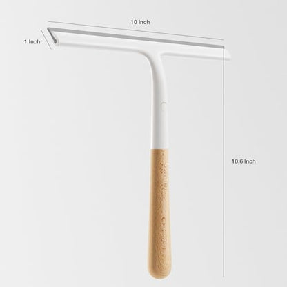 Shower Squeegee for Glass Doors, Streak-Free Silicone Window Cleaner with Detachable Wood Handle & Hook, Rust-Proof Bathroom Squeegee for Mirror, Tile Wall, Car Windshield, 10 Inch White - size: 2pack