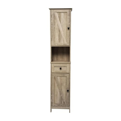 Flash Furniture Freestanding Bathroom Linen Tower Storage Cabinet, Brown | Farmhouse, Magnetic Close Doors, 2 Adjustable Shelves, Open Display Shelf - color: Brown