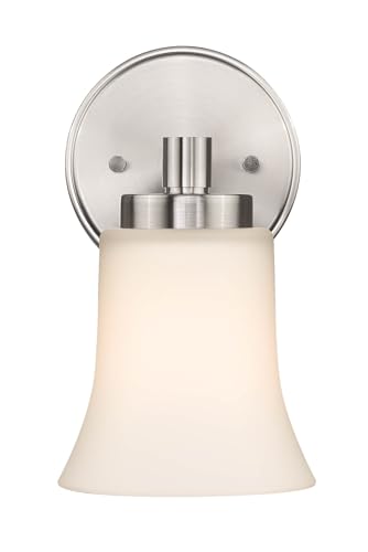 XiNBEi Lighting Wall Sconce Light Bathroom Vanity Fixture Brushed Nickel | Modern Small Bathroom Light Fixture, Single Wall Light, White Glass Shade, For Hallway Bedroom Kitchen Stairway - color: Brushed Nickel, size: 5"