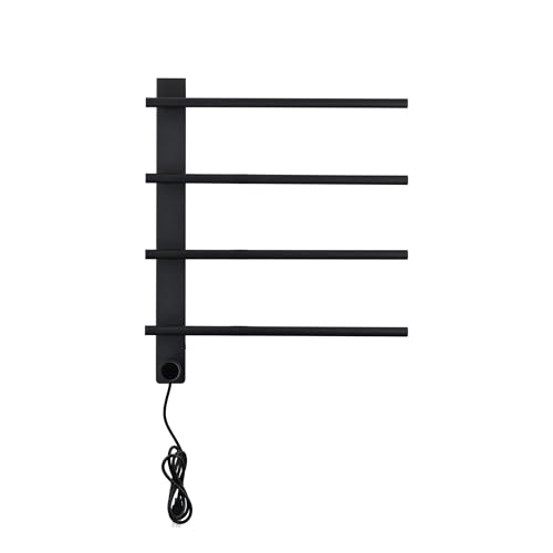 VJASS Electric Heated Towel Warmer with Timer, Wall Mounted Stainless Steel Towel Rack, 4-Bar Fast Heating Towel Drying Rack for Bathroom, Hardwired/Plug-in Options (Matte Black) - color: Matte Black