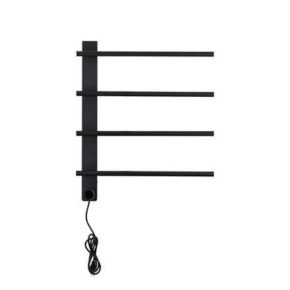 VJASS Electric Heated Towel Warmer with Timer, Wall Mounted Stainless Steel Towel Rack, 4-Bar Fast Heating Towel Drying Rack for Bathroom, Hardwired/Plug-in Options (Matte Black) - color: Matte Black