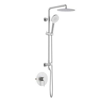 KIBI Brushed Nickel Circular Wall Mounted Rain Shower Column | 2-Function Shower Faucet System with Rough-In Valve | Solid Brass Construction for Reliable Water Flow and Temperature Control (KSC403BN) - color: Brushed Nickel