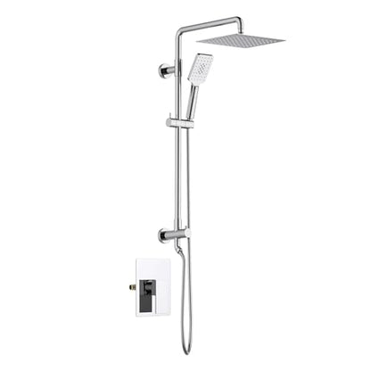KIBI Cube 2-Function Wall Mounted Rain Shower Column | Bathroom Shower Faucet System with Solid Brass Rough-In Valve, 10" Rain Shower Head | Easy Temperature Control (Chrome Finish, KSC404) - color: Chrome