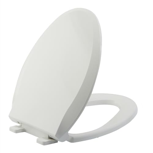 JINGZE Elongated Toilet Seat Slow Close, Quiet Toilet Seat Cover with Never Loosen Durable Toilet Seat Lid Easy to Install & Clean, Polypropylene (PP), White - color: White, size: Elongated 18.5inch without Baby Seat