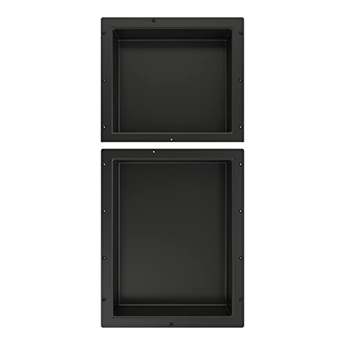 Tile Redi USA RND1614S-20 Niche Double Recessed Shower Shelf, Two Shelves, 34" H X 16" W, Black - size: 34" H X 16" W, style: 2 Shelves