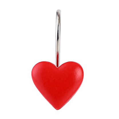 Twofish Home Red Heart Shower Curtain Hooks Anti Rust Shower Curtain Hooks Decorative Resin Red Heart Shower Curtain Rings Set of 12 - color: Red Heart