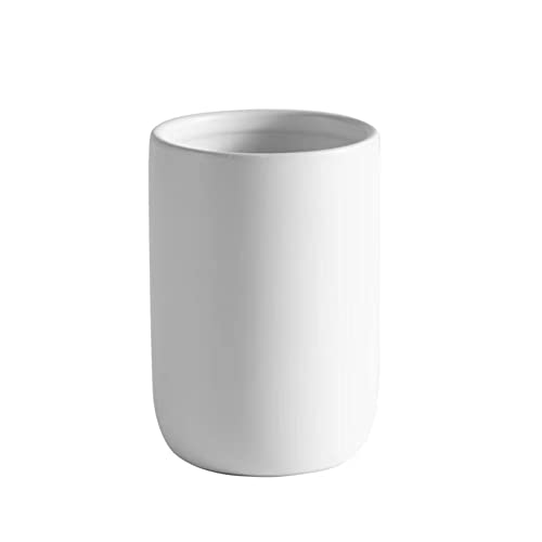 Ceramic Toothbrush Holders for Bathrooms, 8 oz Matte Tooth Brushing Dispenser, Small Tooth Brush Organizer for Vanity Countertop, Toothpaste Storage Stand, Tumbler Cup for Makeup Brushes-White - color: White