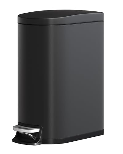 Garvee 13 gal / 50 L Metal Kitchen Trash Can with Lid, Slim Rustproof Garbage Can, Large Step-on Trash Bin with Inner Bucket, Rear Handle, Soft Close Lid, Black - color: Black, size: 13.2 Gallons