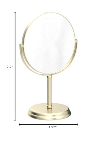 Amazon Basics 360° Rotation Double Sided Vanity Mirror, 1X/5X Magnification, Tabletop Mount, Iron Frame, 7.2"L x 4.92"W, Gold