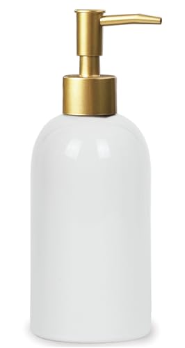 Ceramic Soap Dispenser White with Gold Pump,Simple Design Cylindrical Lotion Dispenser Bottle,Refillable Liquid Hand Soap Dispenser for Kitchen,Bathroom,Washroom - color: White（a）