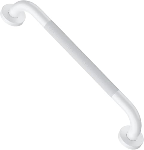 16 Inch Oil Rubbed White Shower Grab Bar w/Anti Slip Grip, ZUEXT Stainless Steel Bath Grab Bar,Bathroom Balance Bar, Wall Mount Safety Handrail Support, Handicap Injury Elderly Senior Assist Handle - color: White, size: 16 Inch