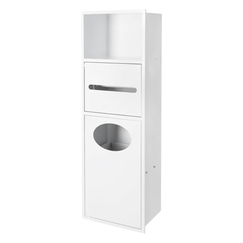 Recessed Toilet Paper Holder, Stainless Steel Shower Niche, Recessed Wall Niche, in-Wall Trash Bin Cabinet, Toilet Storage Cabinet with Trash Can for Bathroom - White - color: White