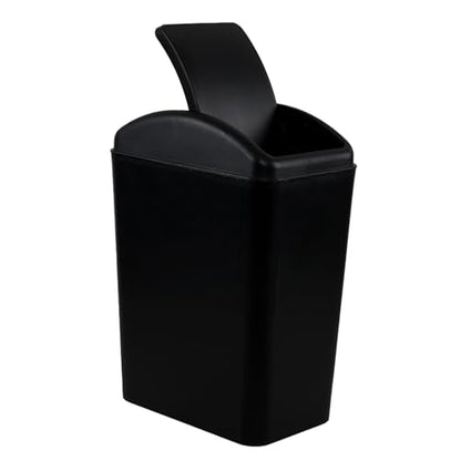 Slim Trash Can, 4.2 Gallon Black Swing Lid Garbage Bin | Space-Saving Narrow Design, Black Plastic, Swing-Top Cover Helps Contain Odors, for Bathroom, Bedroom, Office - color: Black