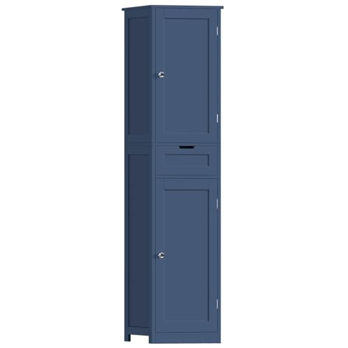 Iwell 67" Tall Bathroom Cabinet, Storage Cabinet with 2 Doors & 1 Drawer, Bathroom Storage Cabinets with Adjustable Shelves, for Living Room, Laundry Room, Home Office, Blue - color: Blue
