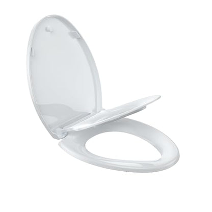 Elongated Toilet Seat with Built-In Toddler Seat, Quiet-Close Potty Training Seat for Family, Quick-Release & Grip-Tight Bumpers, Quick-Attach Hardware, White - color: White, with Toddler Seat (Quick-Release), size: Elongated (19″)