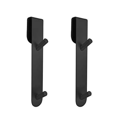 Shower Door Hook, Extended Length Frameless Shower Door Hook (7 Inch), Heavy-Duty Bathrobe Towel Stainless Steel Hook, No Drilling or Adhesive Required, 2-Pack, Black - color: Black-SXXG