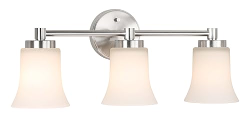 XiNBEi Lighting 3 Light Vanity Light Brushed Nickel Bathroom Light Fixtures | 22" Modern Bathroom Wall Light Over Mirror, Wall Mount Bathroom Vanity Light Fixture, Bath Bar Light, White Glass - color: Brushed Nickel, size: 21.6"