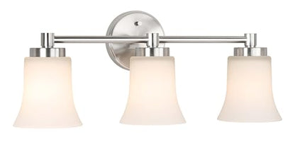 XiNBEi Lighting 3 Light Vanity Light Brushed Nickel Bathroom Light Fixtures | 22" Modern Bathroom Wall Light Over Mirror, Wall Mount Bathroom Vanity Light Fixture, Bath Bar Light, White Glass - color: Brushed Nickel, size: 21.6"