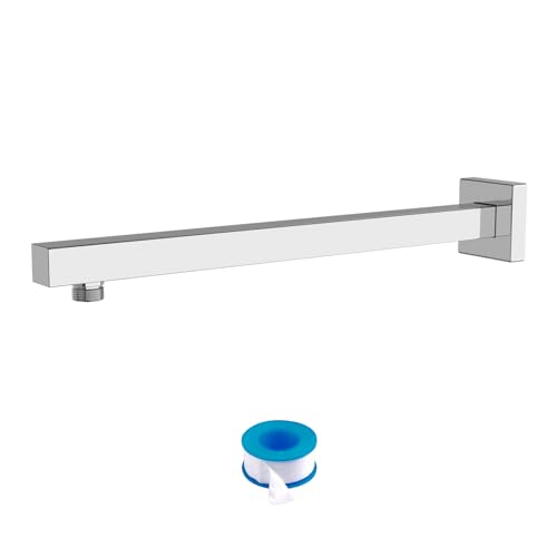 Lordear Wall Mounted Shower Arm, 20 Inch Shower Pipe with Flange, 1/2 NPT Square Shower Stem for Shower Head, Chrome - color: Chrome