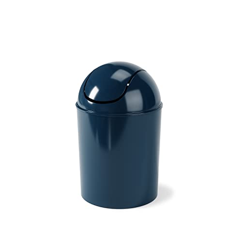 Umbra 1.25 Gallon Mini Waste Can with Removable Swing-Top Lid - Small Garbage Bin for Kitchen, Bathroom, Bedroom, Office - Compact Trash Can Fit Under Tables & Counters - Dark Blue - color: Dark Blue