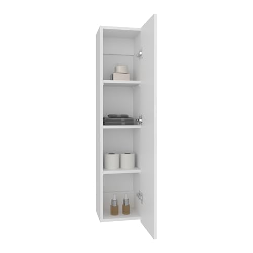Tuhome Tall Wall Cabinet, 43.3" High Slim One Door Storage with Adjustable Shelves, White Wall Mounted Bathroom Wall Cabinet & Kitchen Wall Cabinet for Toiletries, Towels, Spices