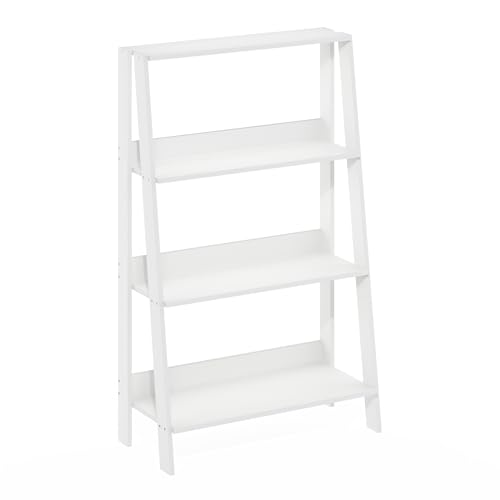 Furinno Ladder 4-Tier Book Shelf, Open Shelving Ladder Shelf, Plain White | 10.9 x 23.6 x 38.4, Open Shelving, Bookshelf, Display Storage Bookcase, for Organization, Living Room, Home Office - color: White, size: 4-Tier