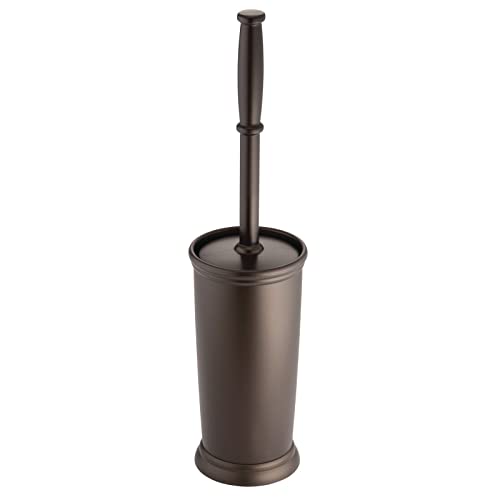 mDesign Toilet Bowl Brush and Holder - Covered Bathroom Toilet Brush - Standing Toilet Bowl Scrubber in Modern Holder - Compact, Space Saving, Deep Cleaning Brush for Toilet - Hyde Collection - Bronze - color: Bronze