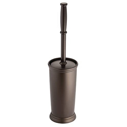 mDesign Toilet Bowl Brush and Holder - Covered Bathroom Toilet Brush - Standing Toilet Bowl Scrubber in Modern Holder - Compact, Space Saving, Deep Cleaning Brush for Toilet - Hyde Collection - Bronze - color: Bronze