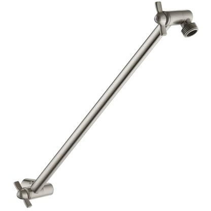 BRIGHT SHOWERS 15 Inch Extra Long Shower Head Extension Arm, Solid Brass Shower Arm Extender with Locking Screw for Rain and Handheld Showerhead, Height & Angle Adjustable, Brushed Nickel - color: Brushed Nickel, style: 15 Inch