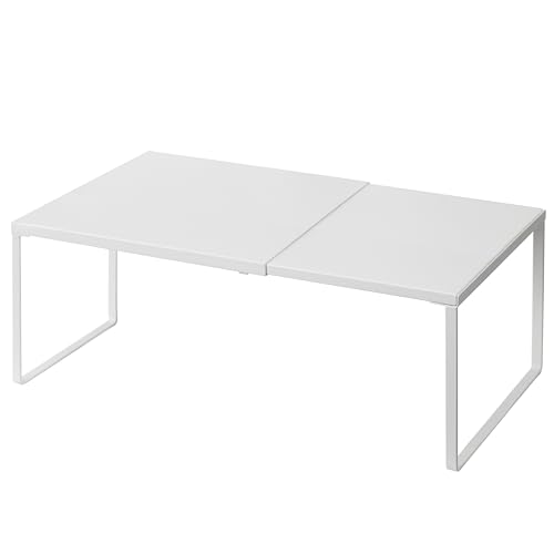 Nxconsu Expandable Cabinet Shelf, Shelf Riser for Cabinets, 10" White | Edgeless Metal Cabinet Riser Holds 50 lb and Expands 14.6 to 24.6 in for Under Sink Kitchen Pantry Cupboard Shelf - color: White, size: 10’’D * 14.56-24.6’’W * 8.46’’H