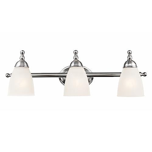 Globe Electric 50783 23" 3-Light Vanity Light, Satin Nickel, Alabaster Glass Shades, Beauty Room Accessories, Bathroom Lights Over Mirror, Makeup Mirror Lights, Wall Light - color: Satin Nickel, Alabaster Glass, 3-Light