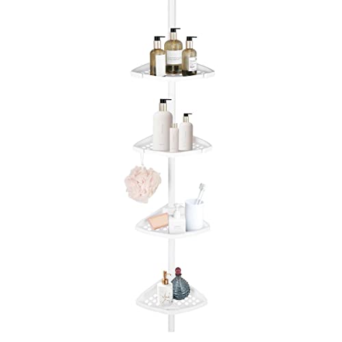 J&V TEXTILES Rustproof Shower Caddy Corner for Bathroom,Bathtub Storage Organizer for Shampoo Accessories,3 or 4 Tier Adjustable Shelves with Tension Pole,Up to 8 Feet (4-Tier) - size: 4-Tier