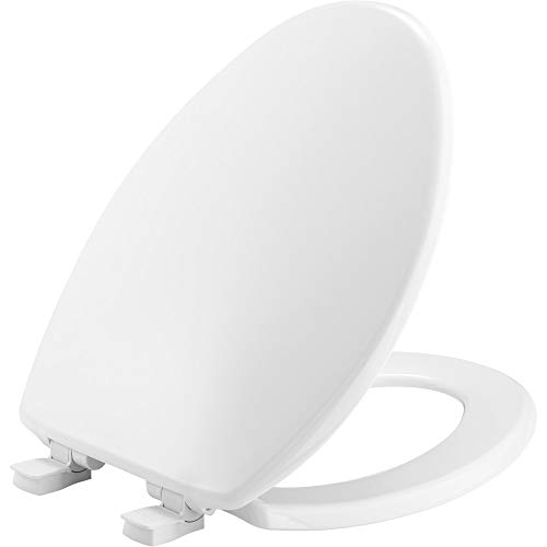 BEMIS 7300SLEC 000 Toilet Seat will Slow Close and Removes Easy for Cleaning, ELONGATED, White & 1500EC 390 Toilet Seat with Easy Clean & Change Hinges, Elongated, Durable Enameled Wood, Cotton White