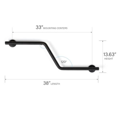 Bathroom Grab Bar, 38 inch Stainless Steel, Right Handed Zuma Bar, 1.25 inch Diameter, Handicap Grab Bar, Safety Rail, Matte Black - color: Matte Black, style: Right-Hand