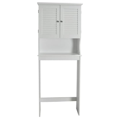Redmon Louvered Double Doors Over the Toilet Space Saver Storage Cabinet (Full Side Panels), Adjustable Center Shelf, 23.50 Inch Width x 63.00 Inch Height, White Semi Gloss Enamel Finish
