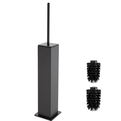 Toilet Brush and Holder Floor Standing, Gun Gray with 2 Replaceable Heads, Bathroom Toilet Brush, Freestanding Toilet Bowl Brush with Removable Liner and Splash Guard, Modern Square Design - color: Gun Gray-standing