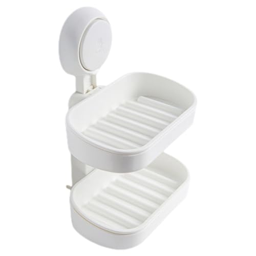 Double Layer Suction Cup Soap Dish Holder with Drainage for Bathroom Wall Mount, Detachable Soap Box Tray Suitable for Shower and Toilet Use