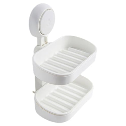 Double Layer Suction Cup Soap Dish Holder with Drainage for Bathroom Wall Mount, Detachable Soap Box Tray Suitable for Shower and Toilet Use