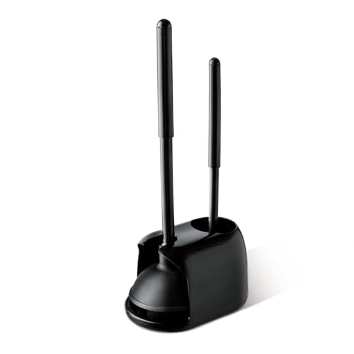 Eyliden Toilet Plunger and Brush Set, 2-in-1 Compact Holder, Black | Unclogs Toilets, Deep Cleans Bowls, Nylon Bristles, Rubber Cup, Durable Plastic Caddy, Space-Saver, Bathroom Cleaning Tools - color: Black
