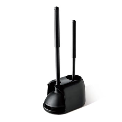 Eyliden Toilet Plunger and Brush Set, 2-in-1 Compact Holder, Black | Unclogs Toilets, Deep Cleans Bowls, Nylon Bristles, Rubber Cup, Durable Plastic Caddy, Space-Saver, Bathroom Cleaning Tools - color: Black
