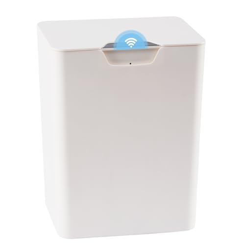 YOGOODS 4 Gal Bathroom Trash Can with Lid, Automatic Trash Can Small Smart Garbage Can Touchless, Slim Motion Sensor Waterproof Plastic Trash Bins for Bedroom Office Kitchen Toilet(White)