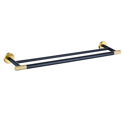 24 Inch Black and Gold Double Towel Bar, Rust-Resistant 304 Stainless Steel with Solid Brass Knurled Accents, Wall-Mounted for Bathroom & Shower - color: Black and Gold