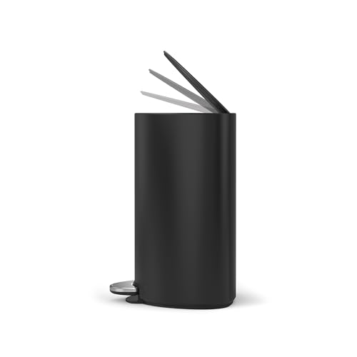 simplehuman Semi-Round Step Can, 6L / 1.6 Gallon Bathroom Trash Can, Liner Pocket®, Sleek Internal Hinge, 150,000-Step Pedal, Lid Shox® Silent Close, Matte Black Steel - color: Matte Black