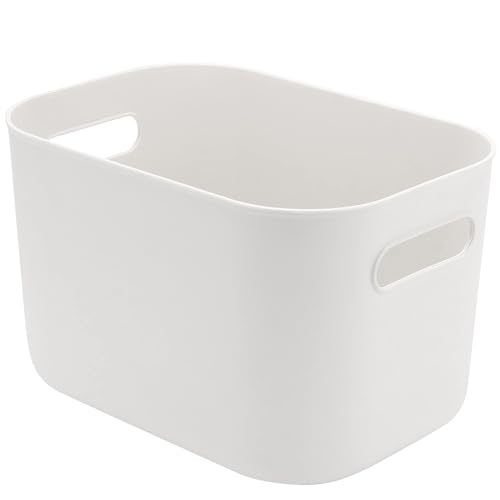 JOIKIT 6 Pack White Storage Bins with Handles, 10 x 7 x 6.3 Inch White Bathroom Kitchen Organizer Bin, Plastic Vanity Storage Bins Container Under Bed Sink for Hand Soap, Towels, Bath Balls - size: 6PCS with Handles
