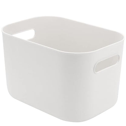 JOIKIT 6 Pack White Storage Bins with Handles, 10 x 7 x 6.3 Inch White Bathroom Kitchen Organizer Bin, Plastic Vanity Storage Bins Container Under Bed Sink for Hand Soap, Towels, Bath Balls - size: 6PCS with Handles