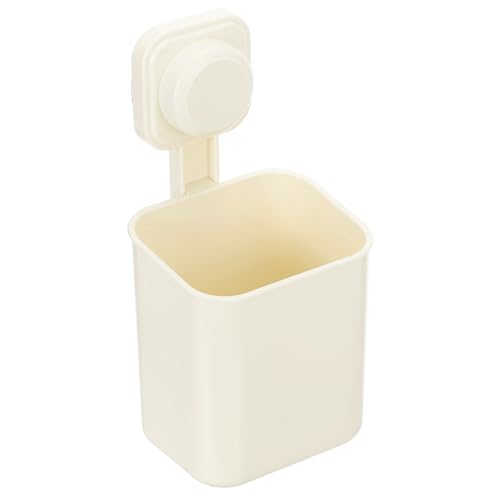 uxcell 1Pcs Suction Toothbrush Holder, 4" x 8" Wall Mounted Shower Caddy Organizer Cup for Tooth Brush, Toothpaste, Razors in Bathroom, Kitchen(Cream White) - color: Milky white